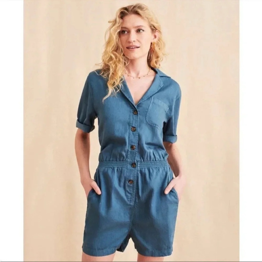Faherty Blue Button-Up Romper